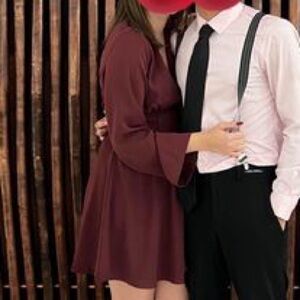 Burgundy, long sleeve, short dress